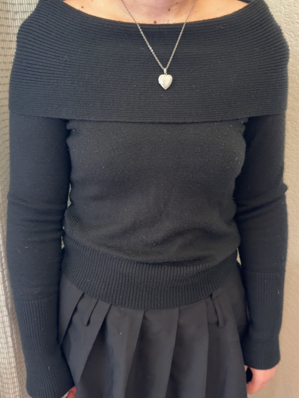 Black Off-Shoulder Ribbed Knit Sweater